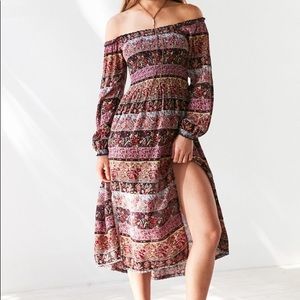 UO Smocked midi slit floral dress